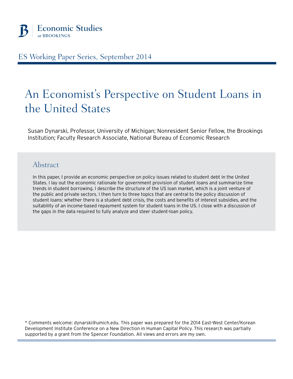 An Economist's Perspective on Student Loans in the United States