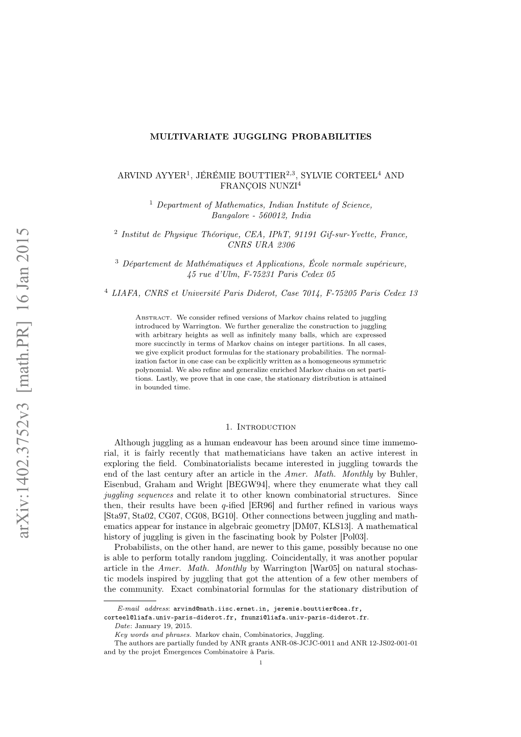 Multivariate Juggling Probabilities