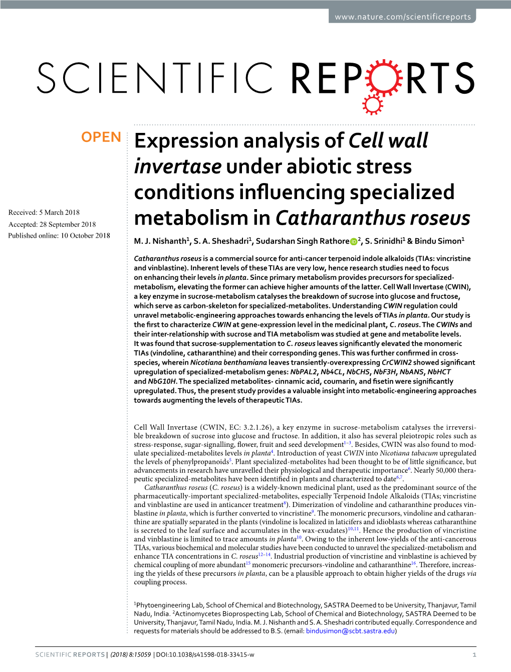 Expression Analysis of Cell Wall Invertase Under Abiotic Stress
