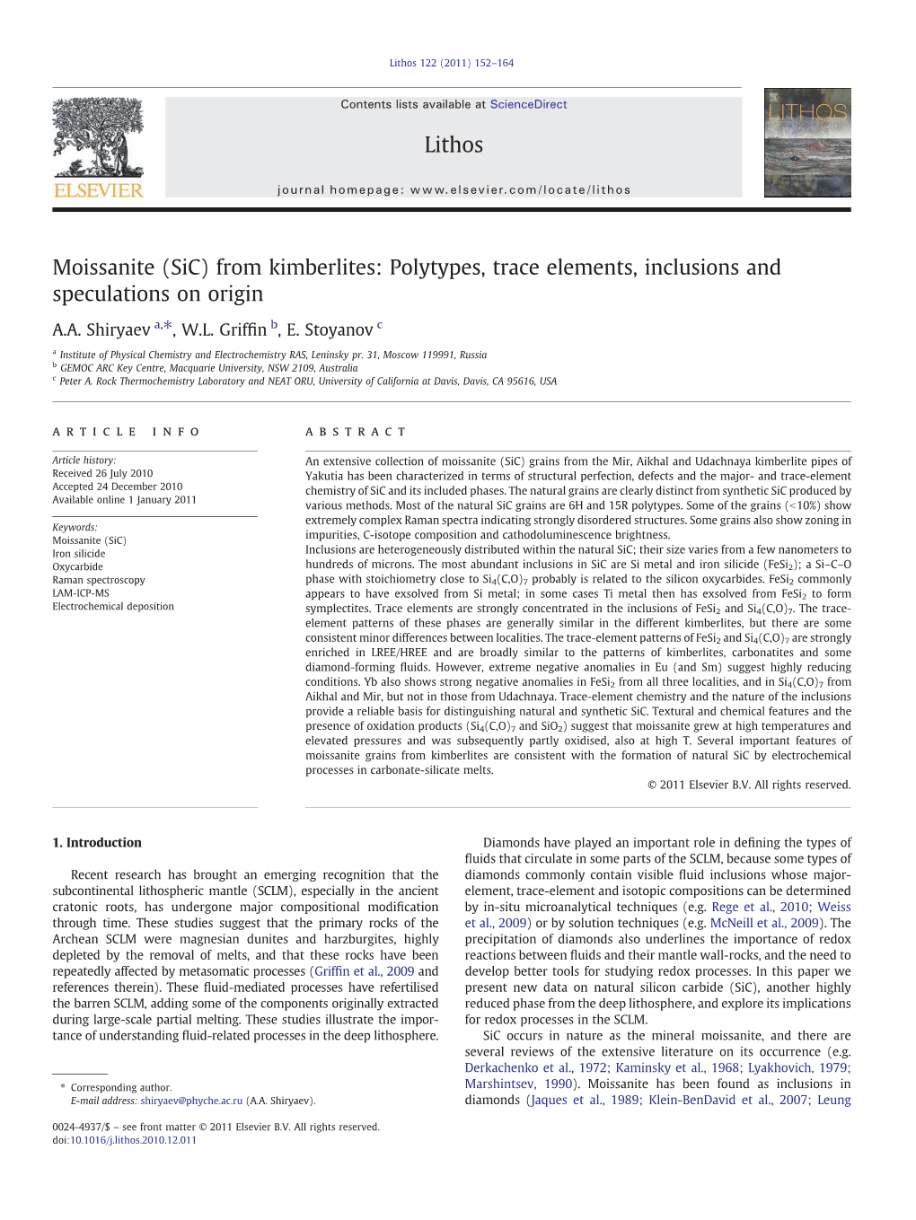 Moissanite (Sic) from Kimberlites: Polytypes, Trace Elements, Inclusions and Speculations on Origin