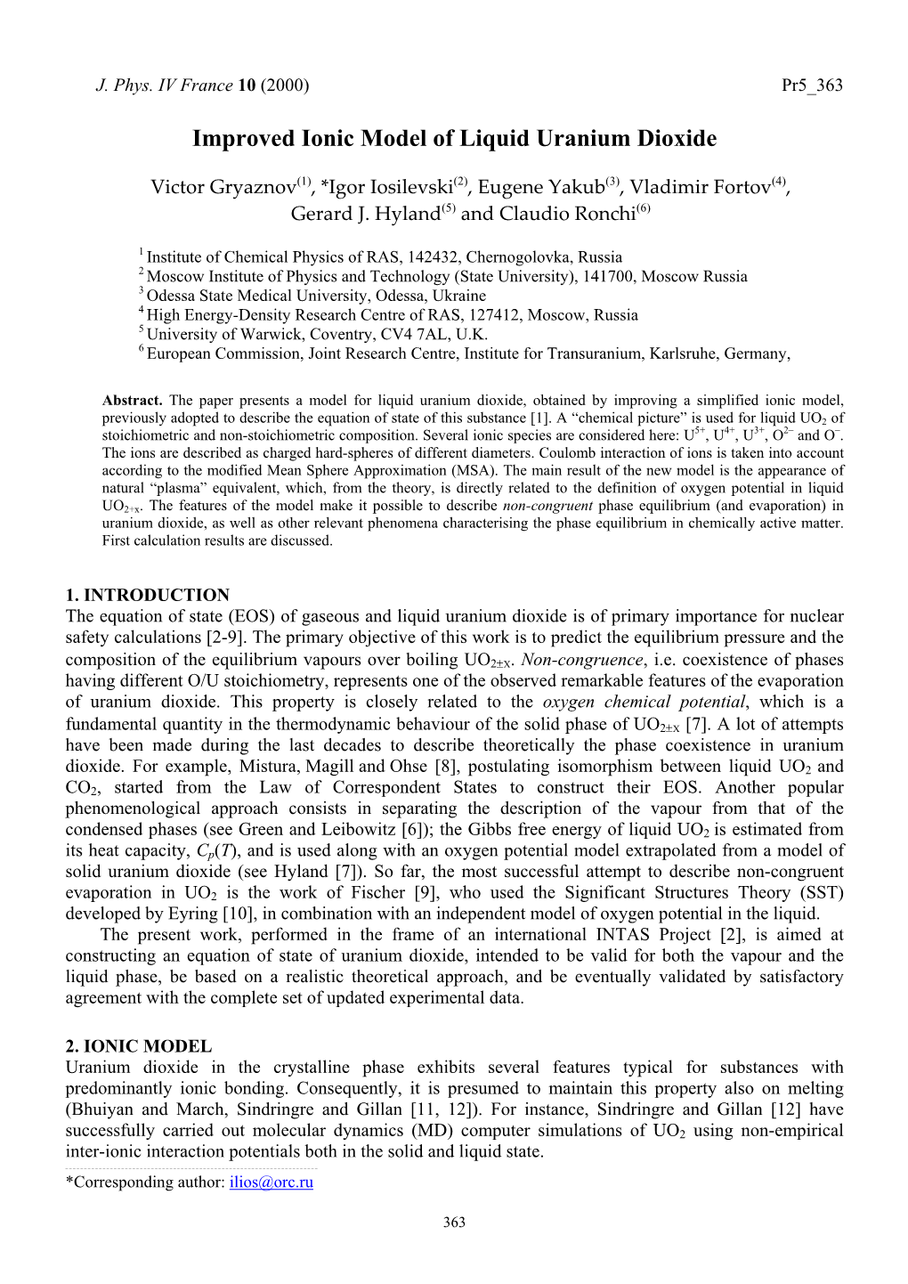 Improved Ionic Model of Liquid Uranium Dioxide