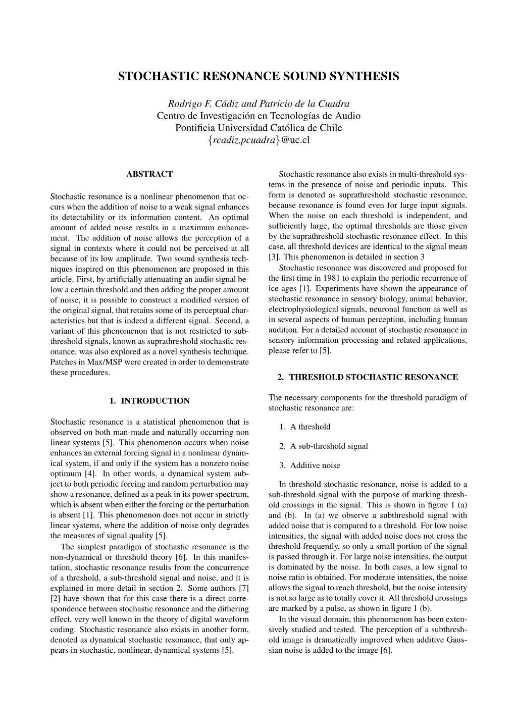 Stochastic Resonance Sound Synthesis