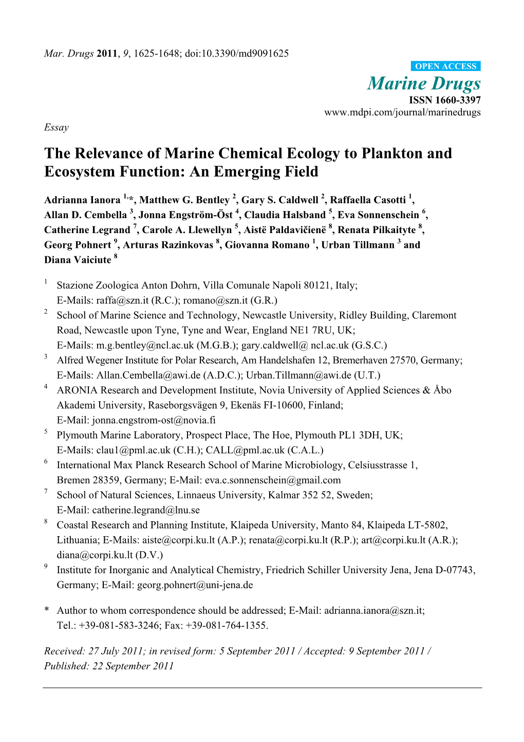 The Relevance of Marine Chemical Ecology to Plankton and Ecosystem Function: an Emerging Field