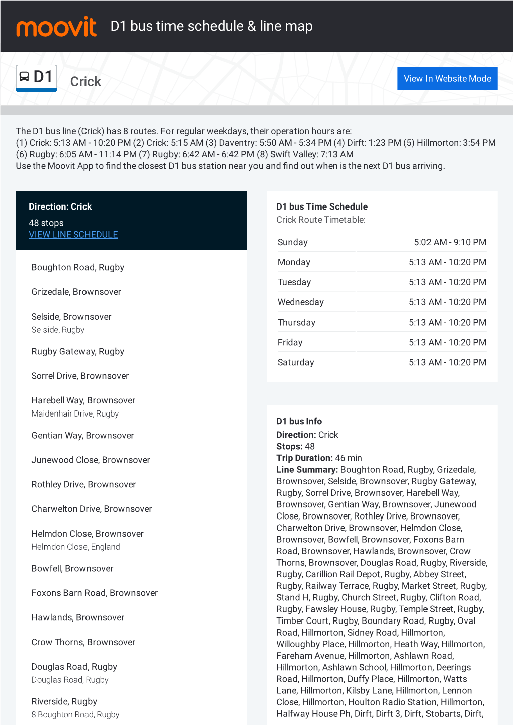 D1 Bus Time Schedule & Line Route