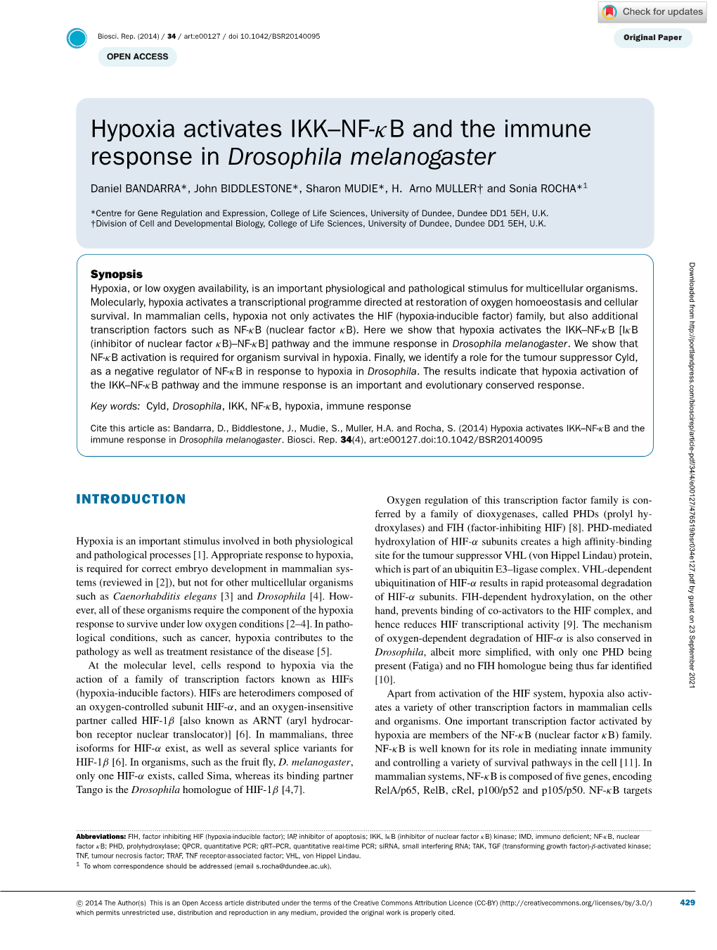 Hypoxia Activates IKK–NF-Κb and the Immune Response in Drosophila Melanogaster