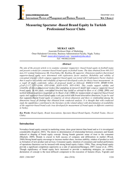 Measuring Spectator -Based Brand Equity in Turkish Professional Soccer Clubs