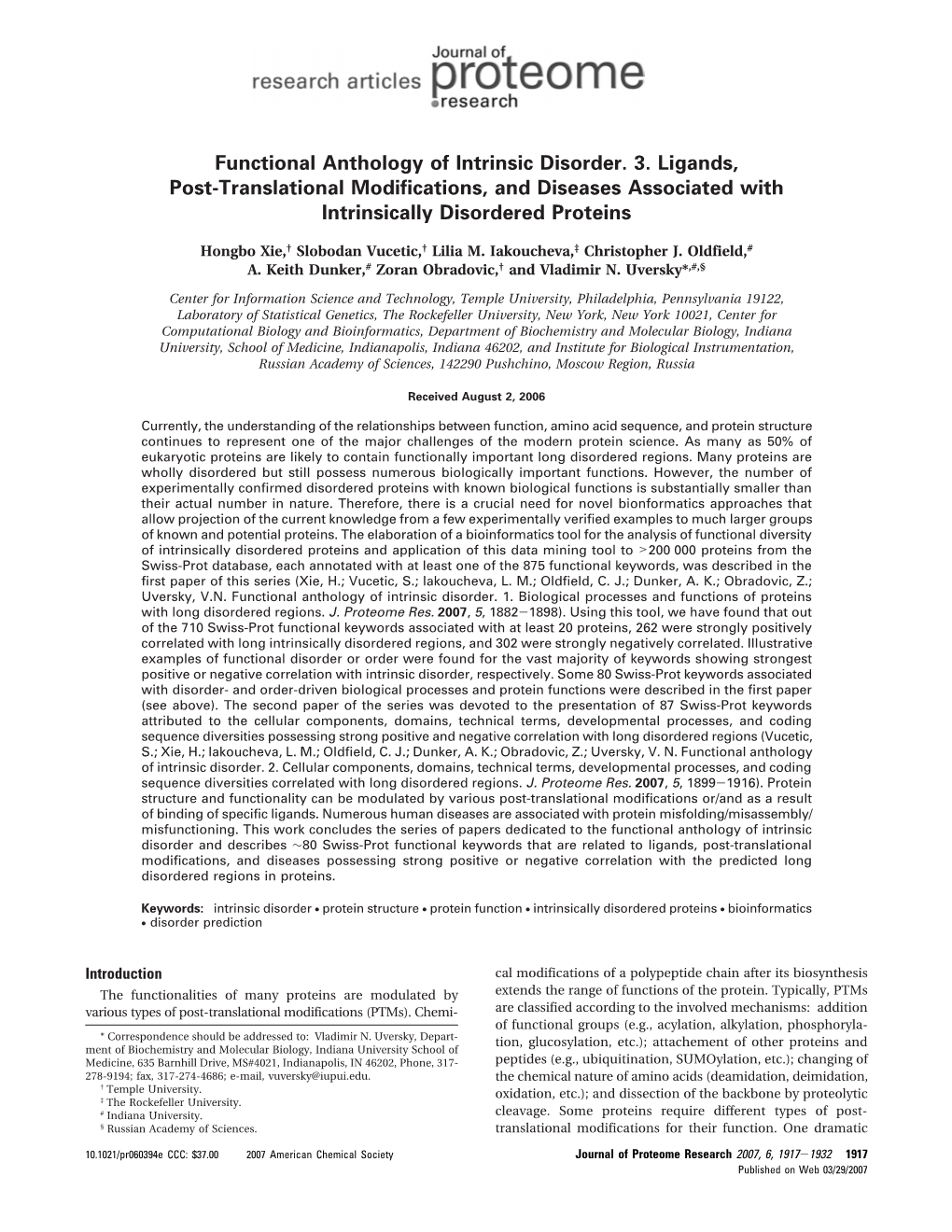 Functional Anthology of Intrinsic Disorder. 3. Ligands, Post-Translational Modifications, and Diseases Associated with Intrinsically Disordered Proteins