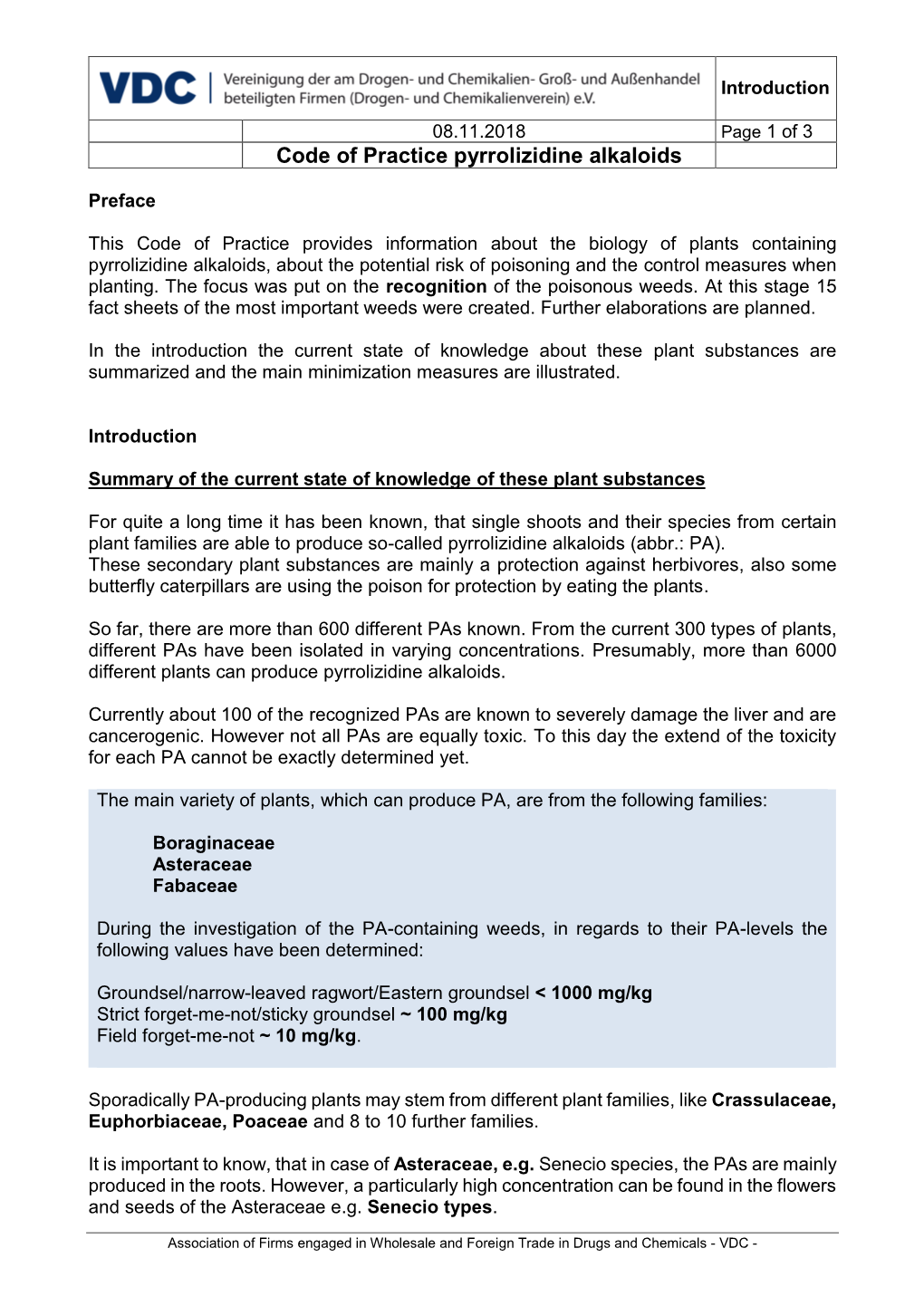 Code of Practice Pyrrolizidine Alkaloids