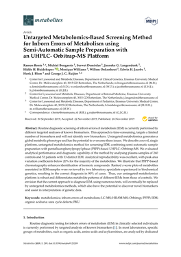 Untargeted Metabolomics-Based Screening Method for Inborn Errors of Metabolism Using Semi-Automatic Sample Preparation with an UHPLC- Orbitrap-MS Platform