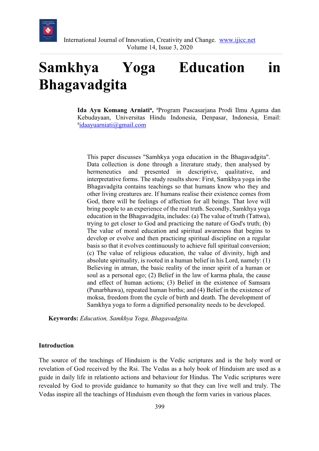 Samkhya Yoga Education in Bhagavadgita