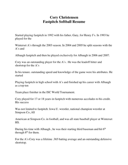 Cory Christensen Fastpitch Softball Resume