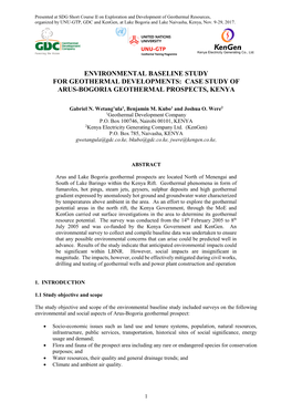 Environmental Baseline Study for the Arus-Bogoria Geothermal Prospects