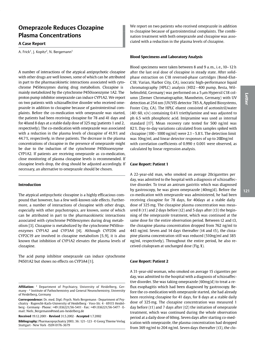 Omeprazole Reduces Clozapine Plasma Concentrations