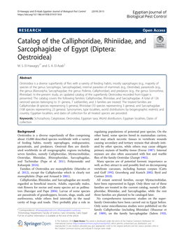 Catalog of the Calliphoridae, Rhiniidae, and Sarcophagidae of Egypt (Diptera: Oestroidea) M
