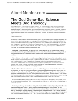 Albertmohler.Com – the God Gene–Bad Science Meets Bad Theology