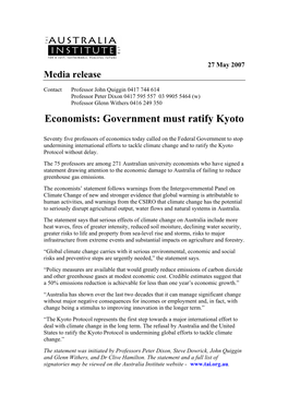 Economists: Government Must Ratify Kyoto