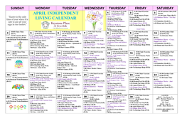 April Independent Living Calendar