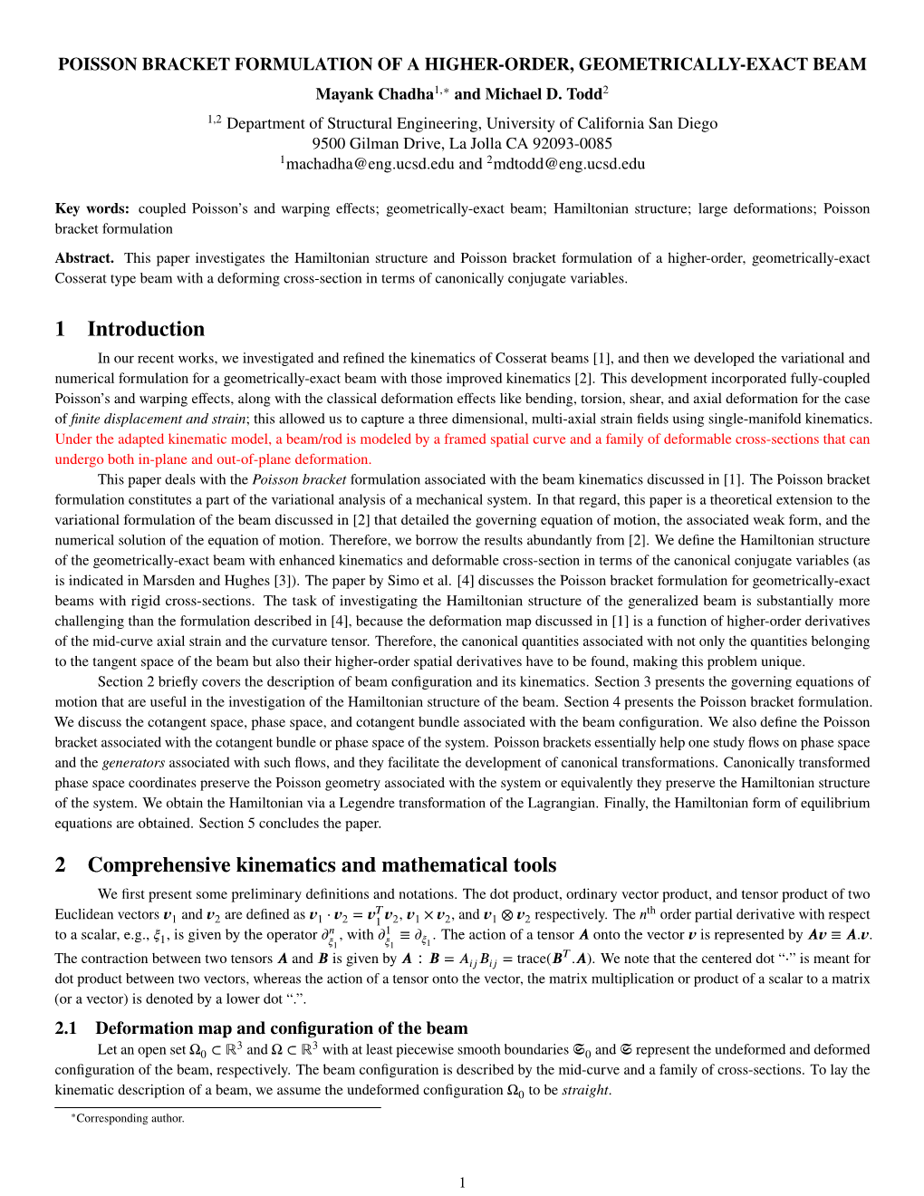 1 Introduction 2 Comprehensive Kinematics and Mathematical Tools