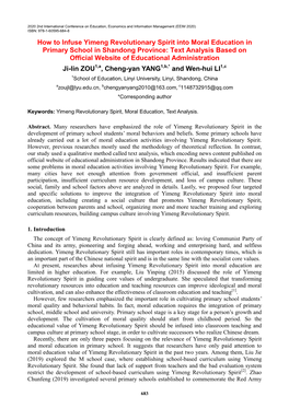 How to Infuse Yimeng Revolutionary Spirit Into Moral Education in Primary School in Shandong Province: Text Analysis Based on Of