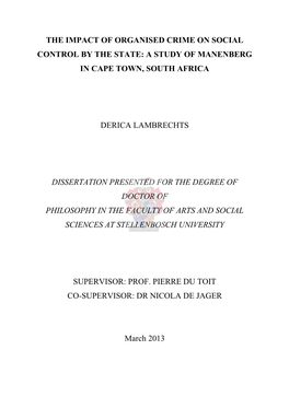 The Impact of Organised Crime on Social Control by the State: a Study of Manenberg in Cape Town, South Africa