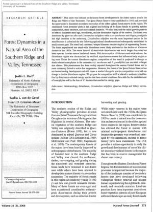 Forest Dynamics in a Natural Area of the Southern Ridge and Valley, Tennessee University of Tennessee