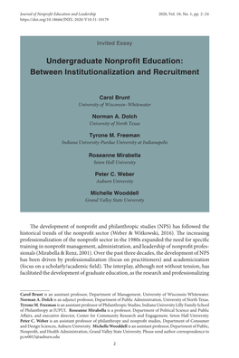 Undergraduate Nonprofit Education: Between Institutionalization and Recruitment