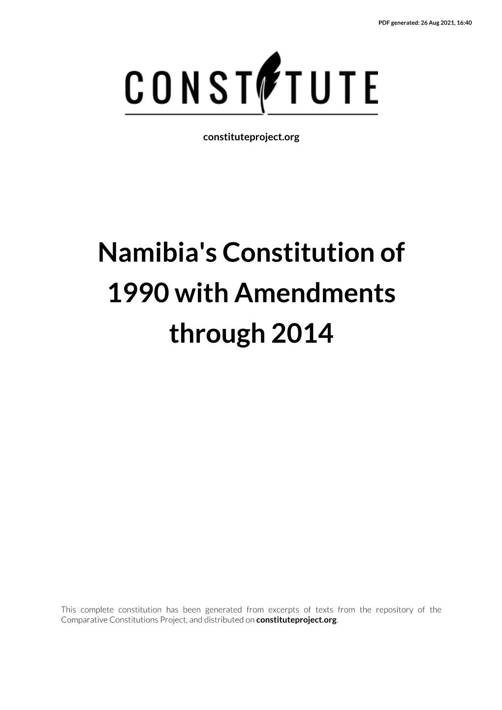 Namibia's Constitution of 1990 with Amendments Through 2014