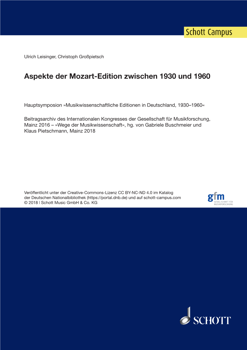 Aspekte Der Mozart-Edition Zwischen 1930 Und 1960