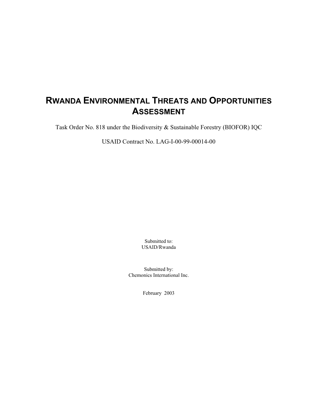 Rwanda Environmental Threats and Opportunities Assessment