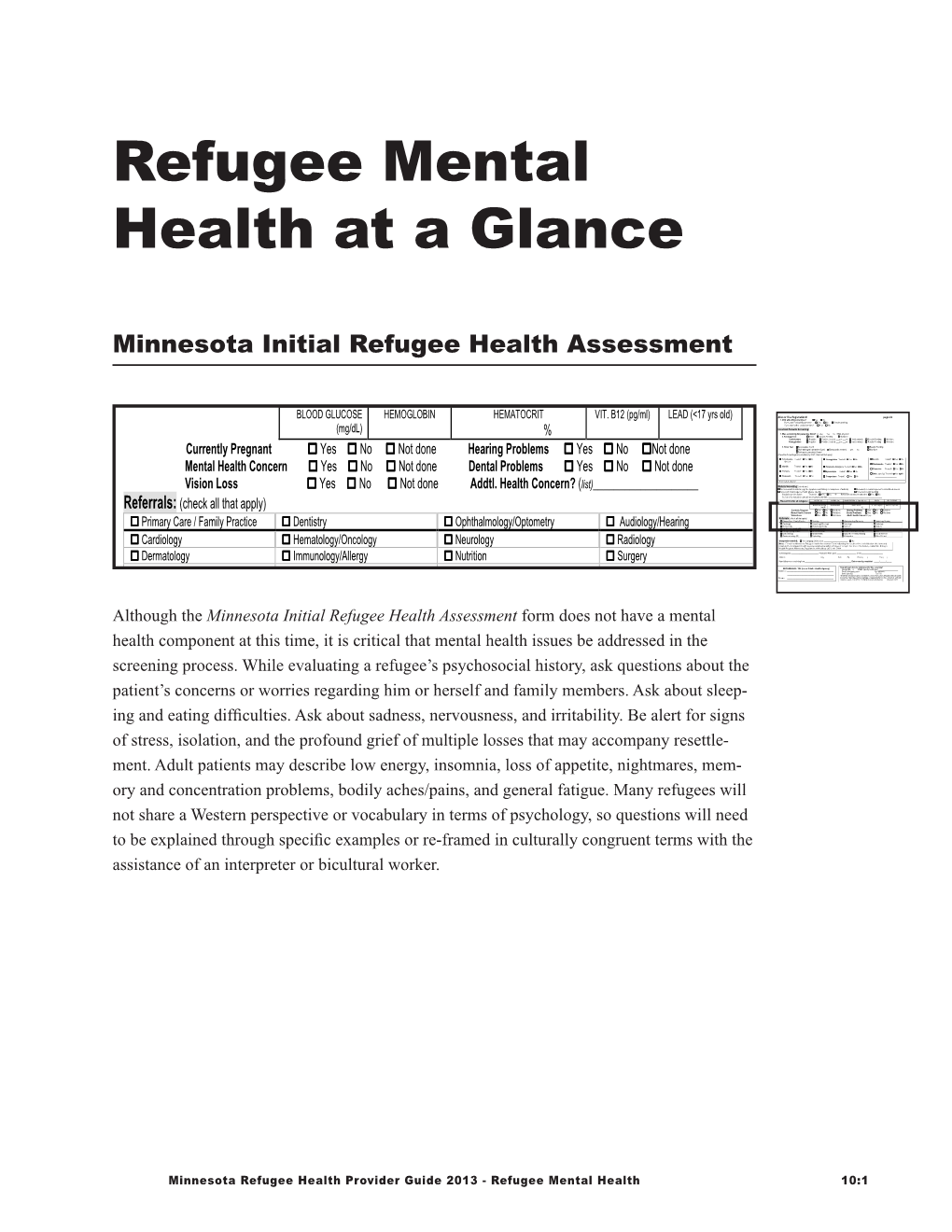 Refugee Mental Health 10:1 Key Resources