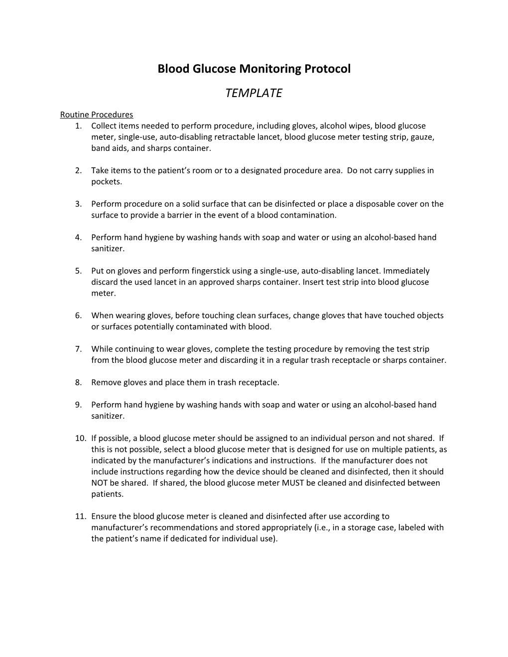 Blood Glucose Monitoring Protocol