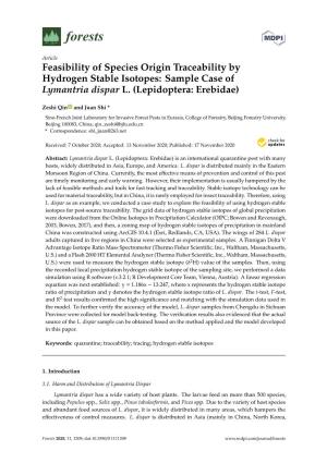 Feasibility of Species Origin Traceability by Hydrogen Stable Isotopes: Sample Case of Lymantria Dispar L