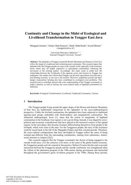 Continuity and Change in the Midst of Ecological and Livelihood Transformation in Tengger East Java