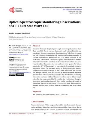 Optical Spectroscopic Monitoring Observations of a T Tauri Star V409 Tau