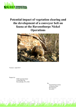 Potential Impact of Vegetation Clearing and the Development of a Conveyor Belt on Fauna at the Ravensthorpe Nickel Operations