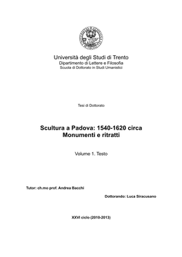 Scultura a Padova: 1540-1620 Circa Monumenti E Ritratti