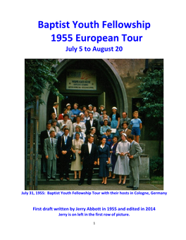 Baptist Youth Fellowship 1955 European Tour July 5 to August 20