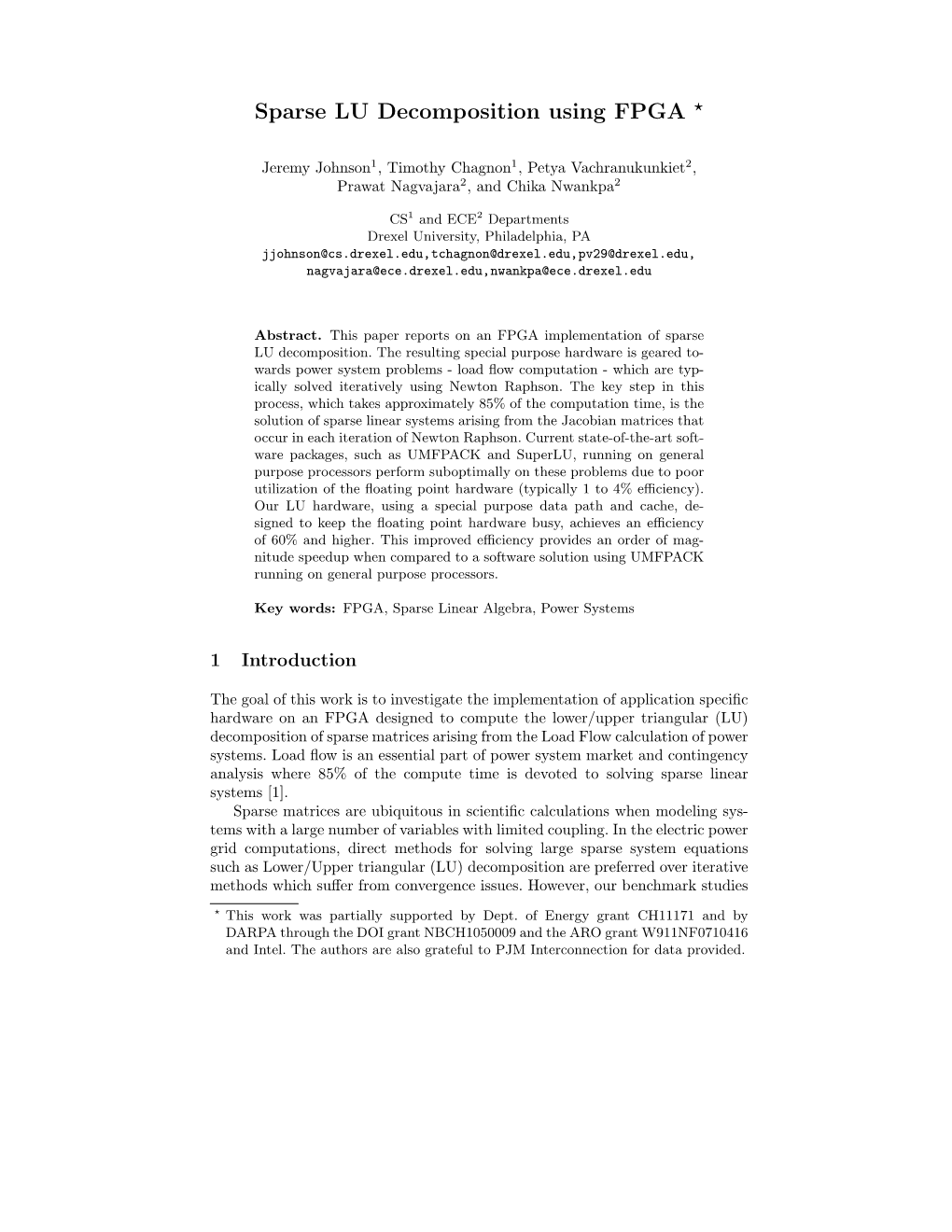 Sparse LU Decomposition Using FPGA *