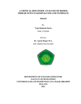 A Critical Discourse Analysis of Rizieq Shihab News in Kompas.Com and Tempo.Co