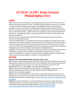 ACTION ALERT from Greater Philadelphia ZOA