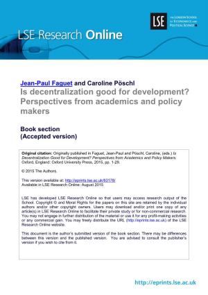 Is Decentralization Good for Development? Perspectives from Academics and Policy Makers
