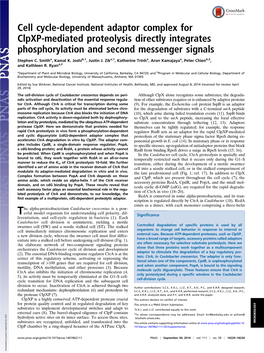 Cell Cycle-Dependent Adaptor Complex for Clpxp-Mediated Proteolysis Directly Integrates Phosphorylation and Second Messenger Signals