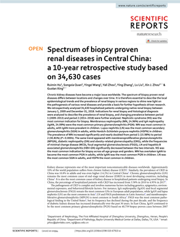 Spectrum of Biopsy Proven Renal Diseases in Central China