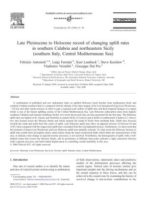 Late Pleistocene to Holocene Record of Changing Uplift Rates in Southern Calabria and Northeastern Sicily
