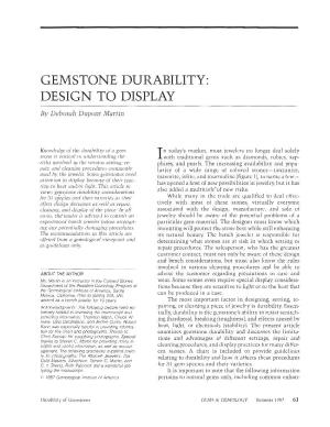 GEMSTONE DURABILITY: DESIGN to DISPLAY by Deborah Dupont Martin