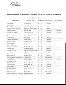 Recommended Ornamental Plants for Far West Texas by Water Use