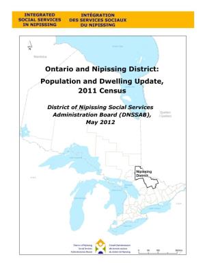Ontario and Nipissing District: Population and Dwelling Update, 2011 Census