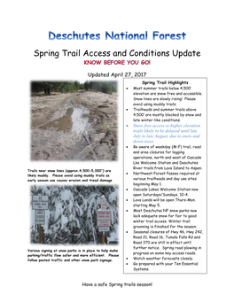 Deschutes National Forest Summer Trails Below 4,400’ Elevation Are Snow Free and Accessible