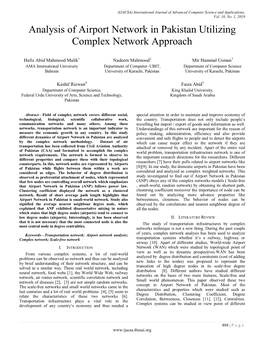 Analysis of Airport Network in Pakistan Utilizing Complex Network Approach