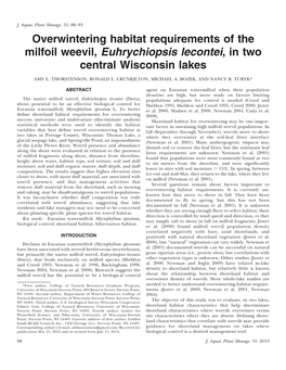 Overwintering Habitat Requirements of the Milfoil Weevil, Euhrychiopsis Lecontei, in Two Central Wisconsin Lakes